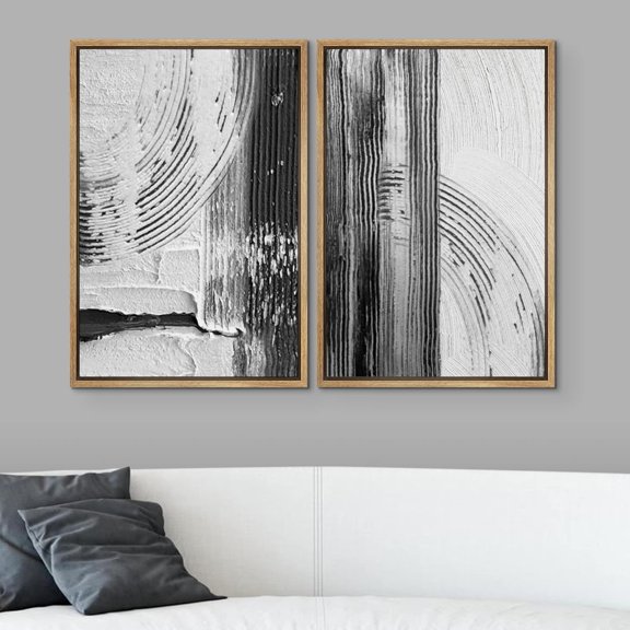 PixonSign Framed Wall Art Set Black White Industrial Paint Strokes Abstract Geometric Canvas Prints Graffiti & Street Modern Art Decorative for Living Room, Bedroom, Office - 24"x36" Natural