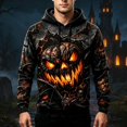 thumbnail image 2 of JIAYUE Men Halloween Hoodie Pumpkin Graphic Vintage Wash Drawstring Hood Long Sleeve Loose Sweatshirt for Casual Party, 2 of 7