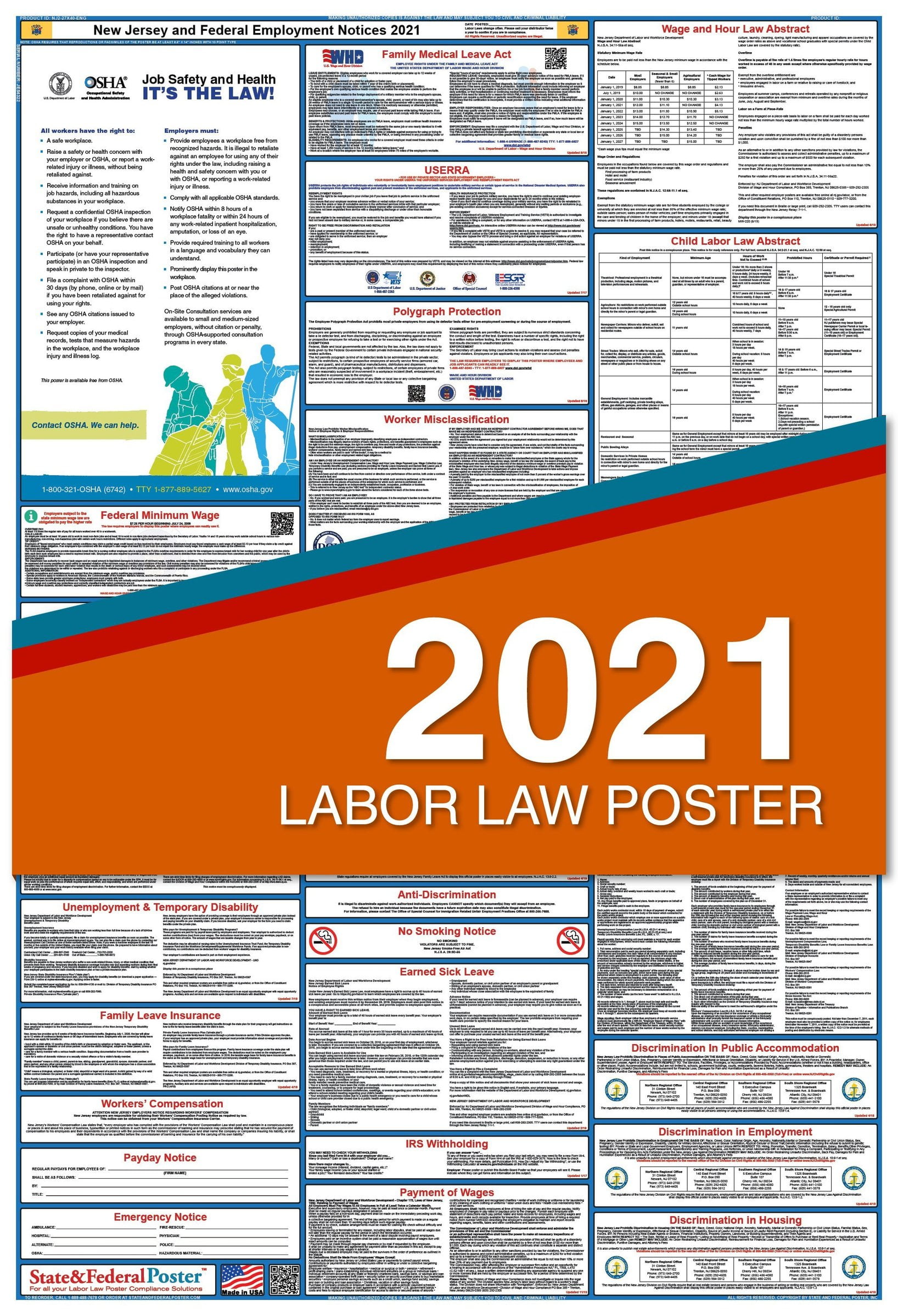 2021 New Jersey State and Federal Labor Law Poster (Laminated