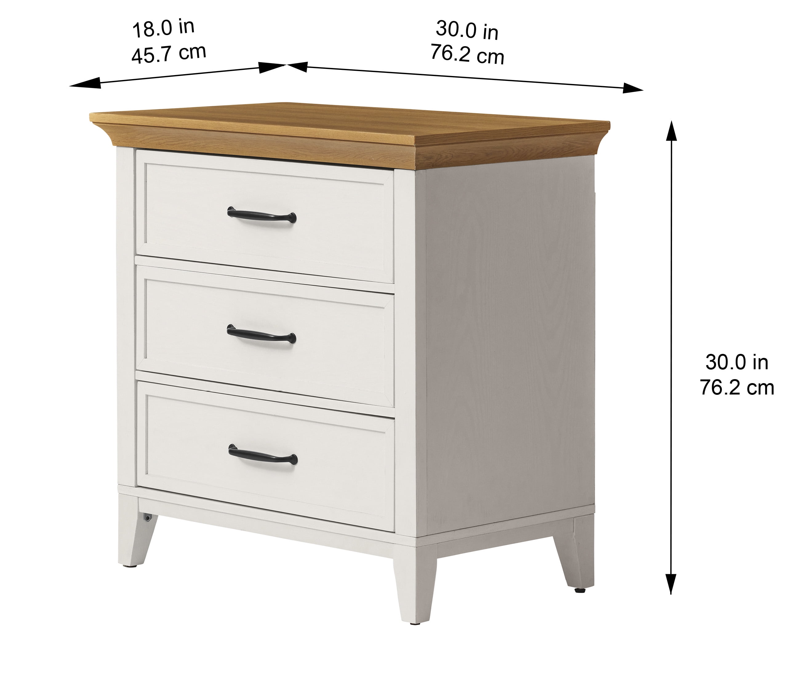 Better Homes & Gardens Canton 3-Drawer Nightstand, Textured White and Light Honey
