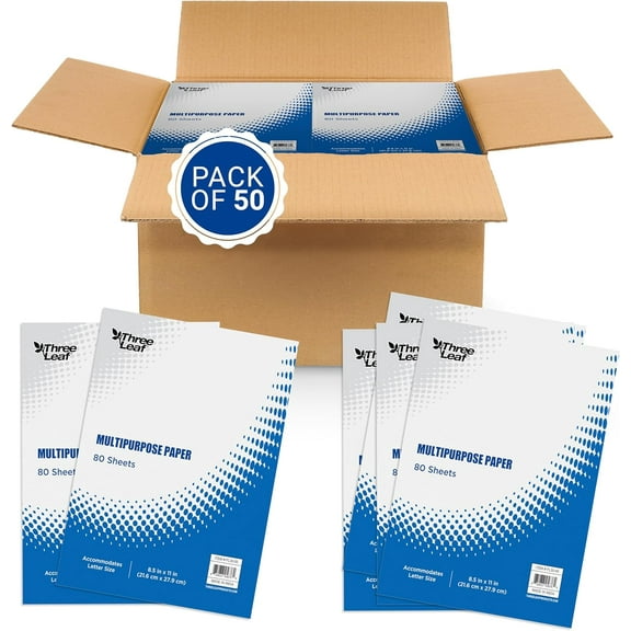 Three Leaf 80 Ct. Multipurpose Paper 8.5 X 11 Inch, Pack Of 50, Bright White Paper, Office Supplies, Copy Printer Paper.