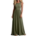 thumbnail image 2 of Bxsruta Womens Maxi Dress Casual Long Flowy Summer Sundress Sleeveless Crew Neck Pleated Dresses, 2 of 8