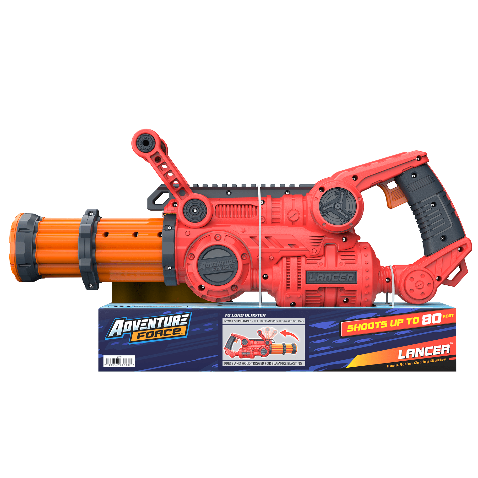 Adventure Force Lancer Pump-Action Manual Gatling Blaster, Rotating Barrel, Slamfire Power, 10 Waffle Tip Darts Compatible with Most Standard Full-Length NERF Elite and XShot Dart