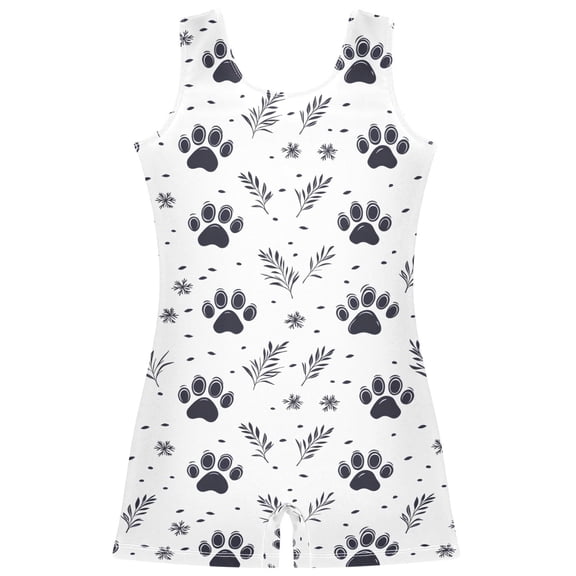 Gymnastics Leotard Sleeveless Flower Tile Abstract Paw Print Stretchy Dance Bodysuit Breathable Athletic Ballet Yoga Outfit for Ages 3-14