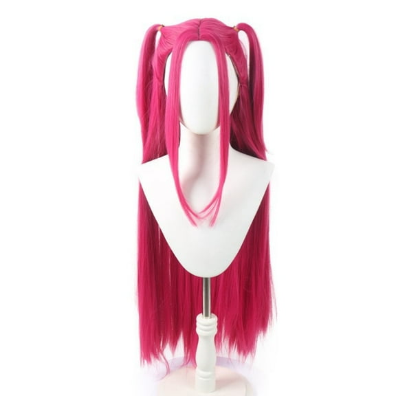 Skpop Anime Cosplay Wig High Temperature Fiber Full Head Wig Rose Pink Double Ponytails Long Hair