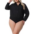 thumbnail image 1 of FAB CURVES Blusas de bodysuit de oficina de manga larga con botones para mujeres de tallas grandes 1X Negro, 1 of 6