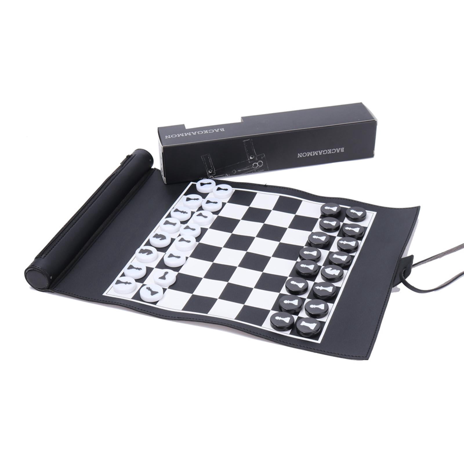 LeeQinersw Foldable Traditional Chess, Roll up Chess Set 32 Black White Chessmen PU Leather