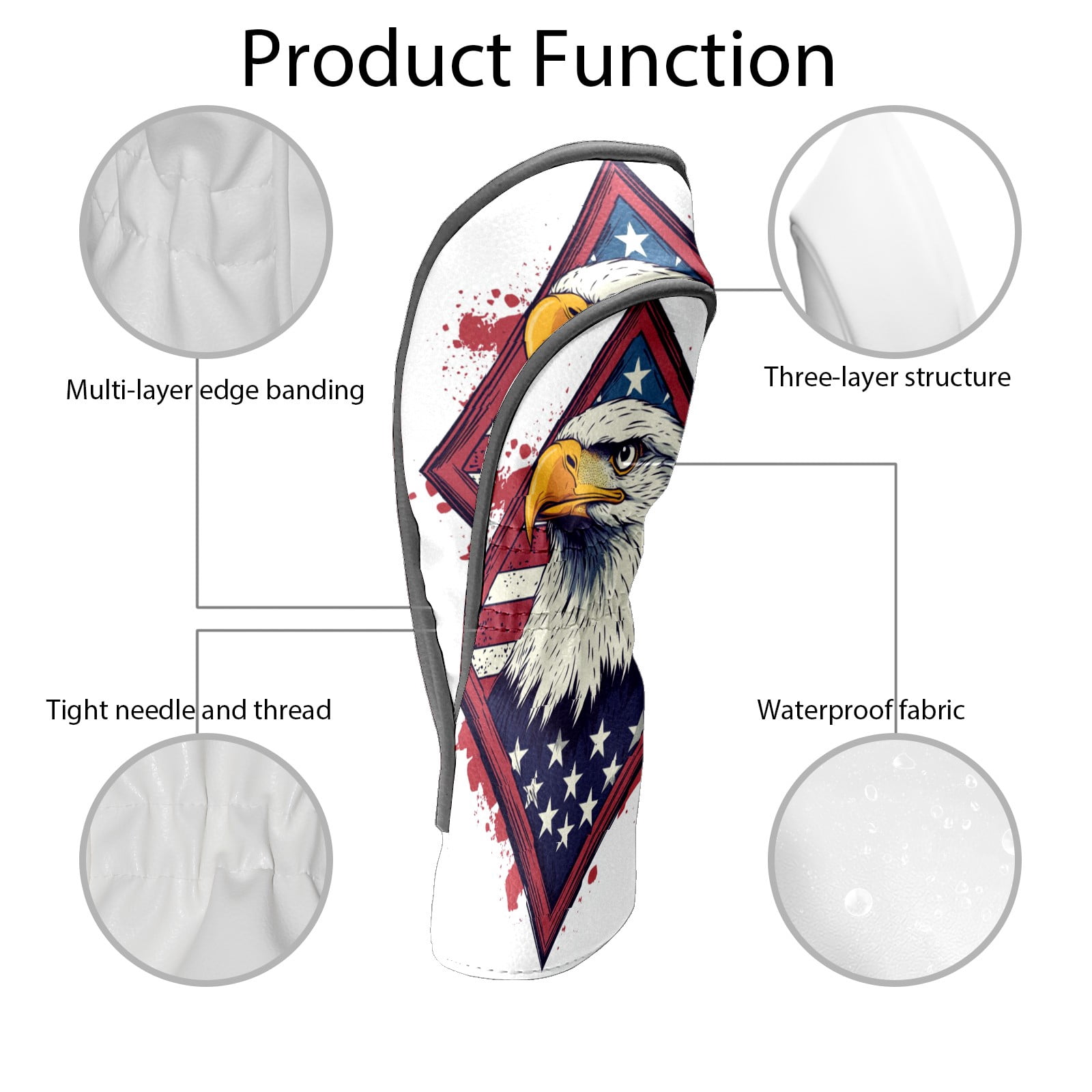 Golf Club Covers PU Leather Waterproof Head Covers for Fairway Woods Hybrids