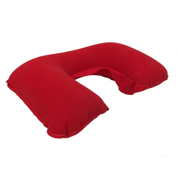 Inflatable Neck Shape Travel Pillow Easy Inflate Soft Velvet Cover Compact Carry [Red]