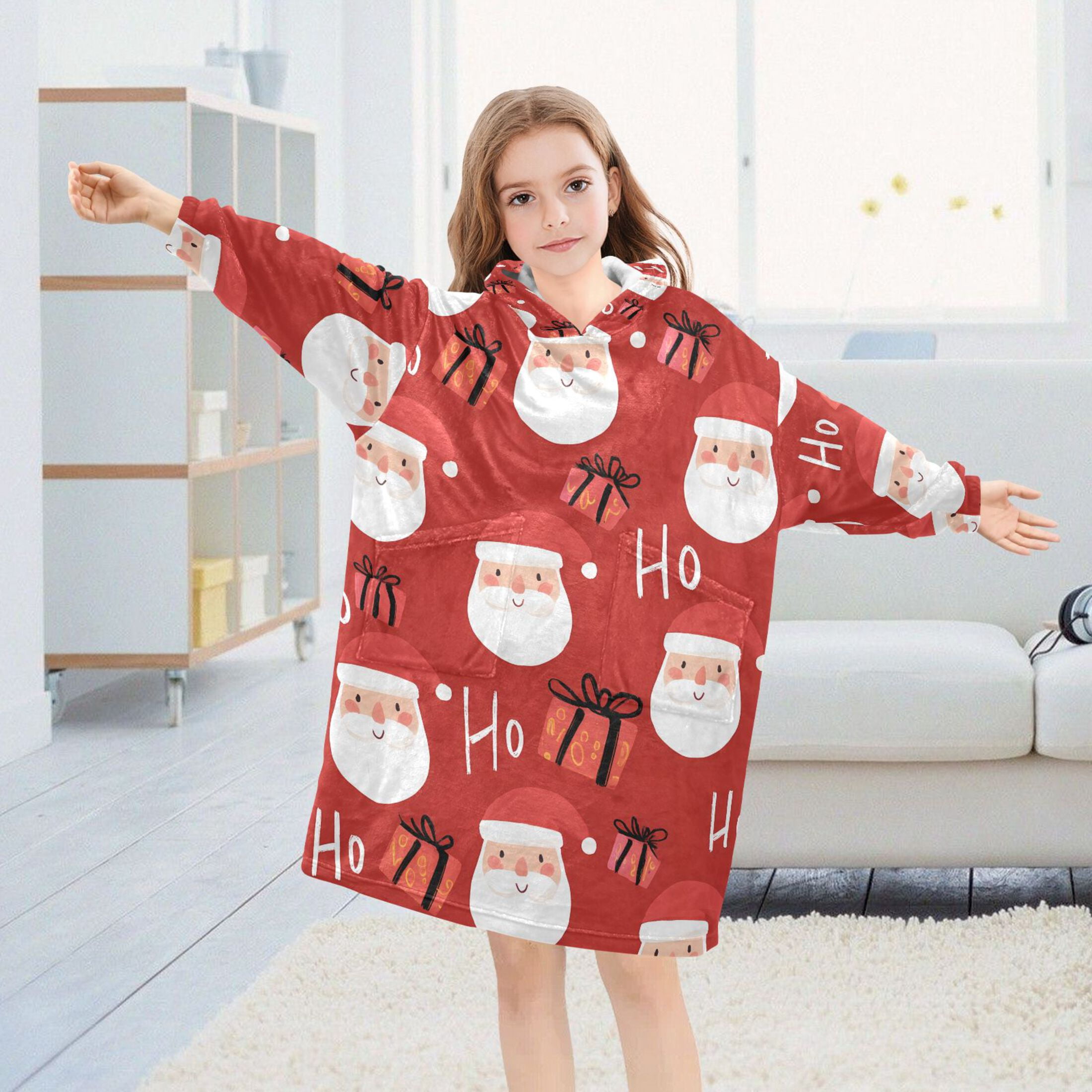 joogoo Blanket Hoodie for Santa Claus Gifts Oversize Sweatshirt 3-14 YR L