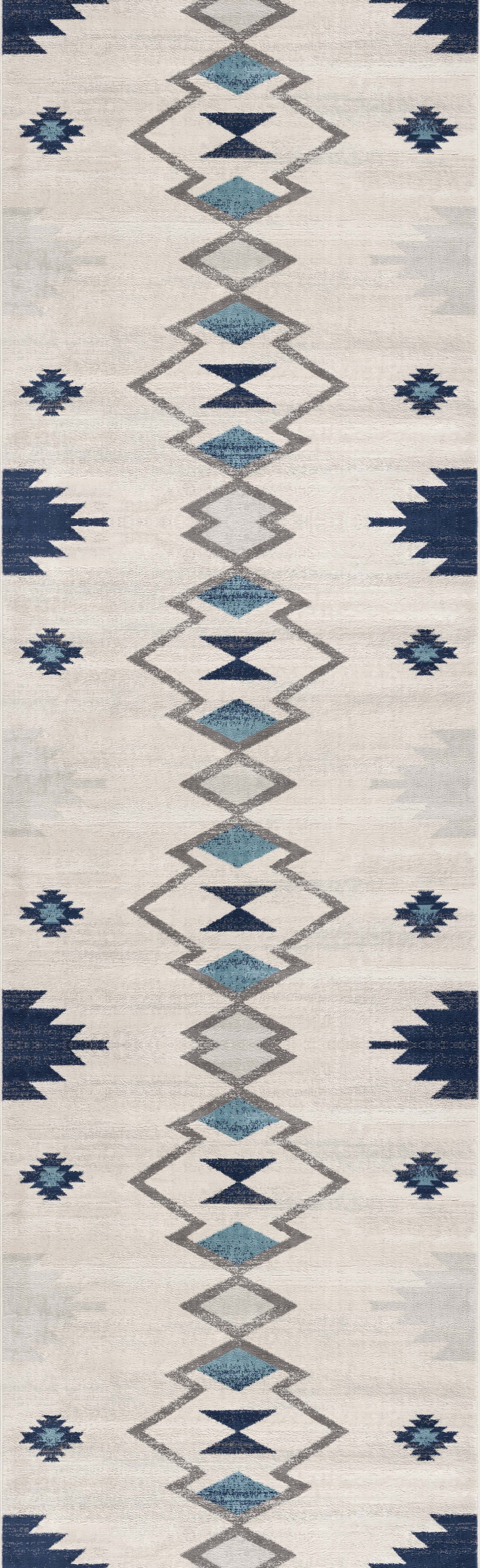 Rug Branch Savannah 2' x 17' (Exact Size: 2'3" 17') Boho Indoor Runner Rug, Blue Beige, Contemporary - Entryway, Hallway, Bathroom, and Kitchen