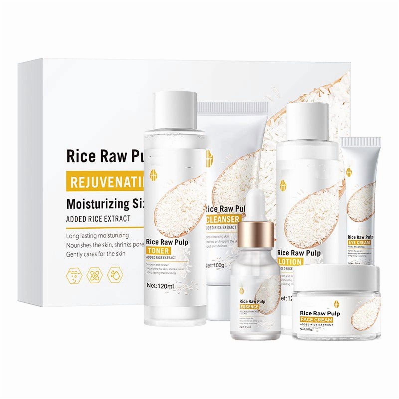 QunYou Skin Care Products for Women 6PCS Rice Puree Rejuvenation and Moisturizing Hydrating Set 120ml+15ml+120ml