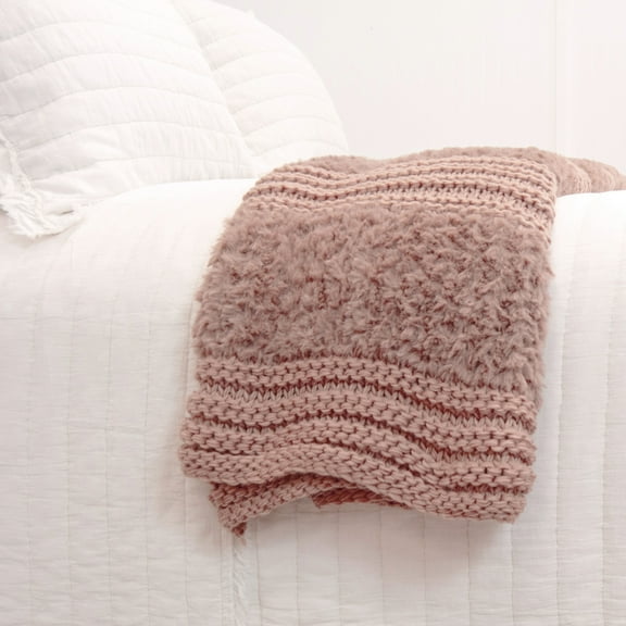 Your Lifestyle by Donna Sharp Plush Knit Silver Pink Super Soft Throw