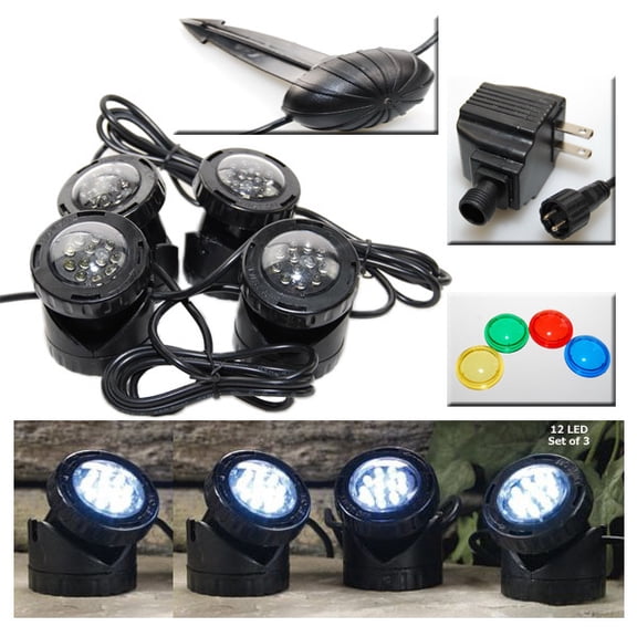 4-LED Super Bright Outdoor Underwater Pond Fountain Spot Light Kits Plus Sensor