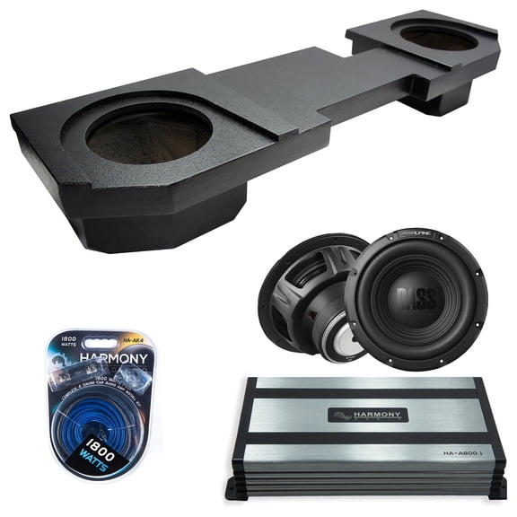 Harmony Audio Alpine fits 02-18 Dodge Ram Cab W10S4 Dual 10" Subwoofer 500W Sealed Sub Box Rhino Coated | HA-A800.1 Amplifier, 4GA Amp Kit