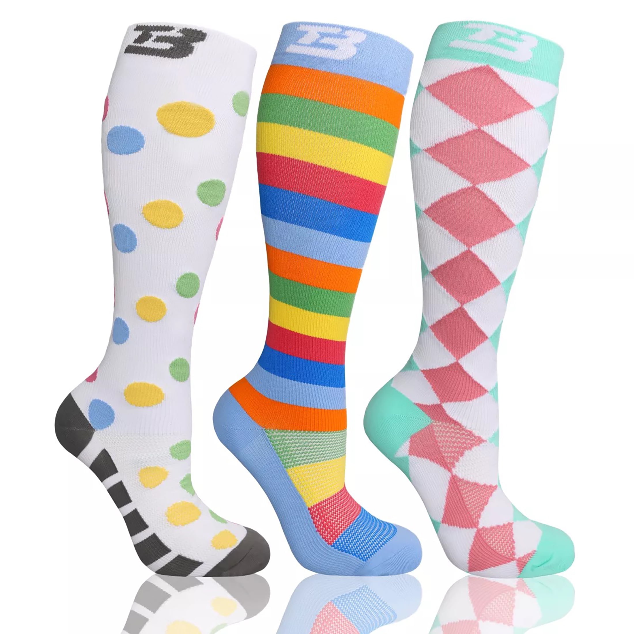 3 Pairs Plus size compression socks wide calf 20-30 mmhg knee high ...