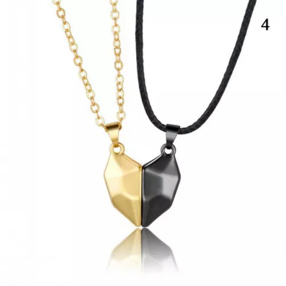 HOOUN Magnetic Couple Lovers Heart Necklace Matching Distance Faceted Jewelry 2pcs  -4