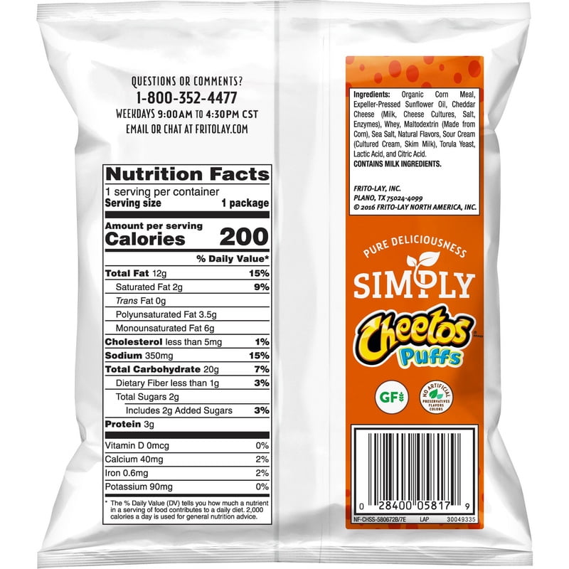 Cheetos 28400058193 Cheetos Simply White Cheddar Puffs Cheese Flavored