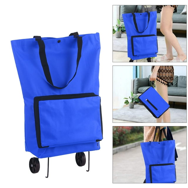 Yeacher Sac de Chariot de Magasinage Pliable avec Roues Chariot de Magasinage Pliable Sacs d'Épicerie Réutilisables Pliables Sac de Voyage Bleu
