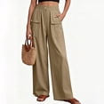 thumbnail image 6 of LEAVINGSUO Cargo Pants Women Casual Linen Wide Leg Pants with Pockets For Summer Long Pants Khaki S, 6 of 9