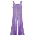 thumbnail image 4 of YONGHS Kids Girls Dance Jumpsuit Glitter Metallic Bell Bottomed Bodysuit Tank Long Unitard Purple 2-3, 4 of 5