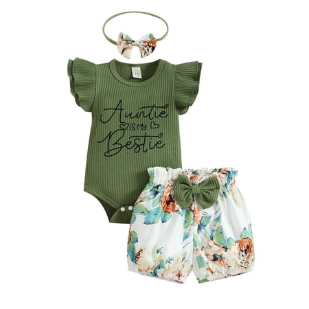 

Binpure Baby Girl’s Tops and Shorts Set Fashion Letter Fly Sleeve Romper and Floral Short Pants with Headband