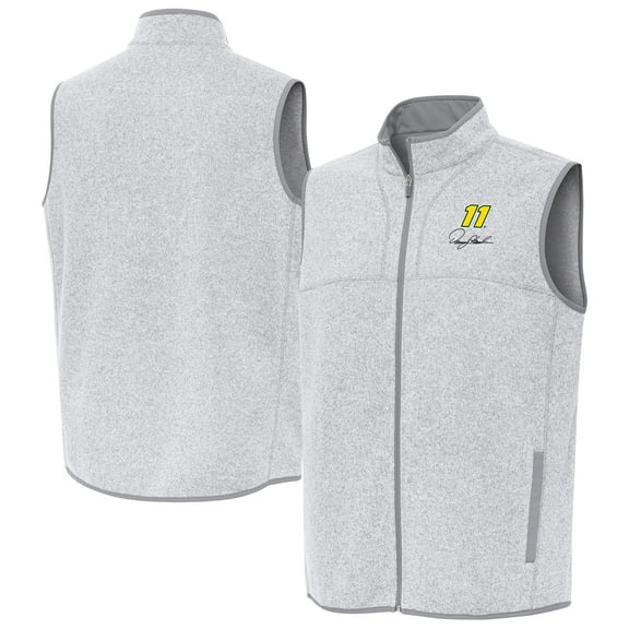 Men's-Antigua Heather Gray Denny Hamlin Fortune Full-Zip Vest
