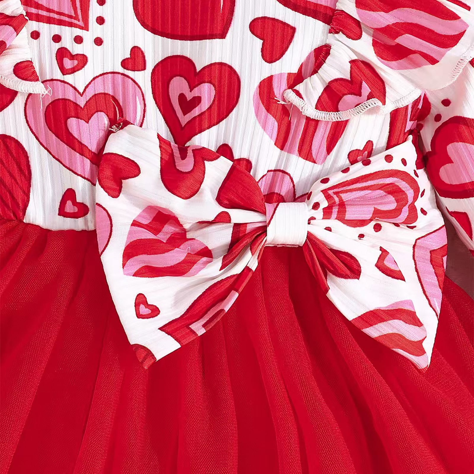 Tisuna Baby Girl'S Valentine Dress Heart Print Long Sleeve Crew Neck Dresses Elegant Cute Toddler Girls Festival Spring Casual Tulle Dress Red Size 9-12 Months