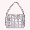 thumbnail image 6 of Moontgen Quilted Women Handbag Fashion Plaid Cotton Tote Bag Portable for Travel (Silver), 6 of 9