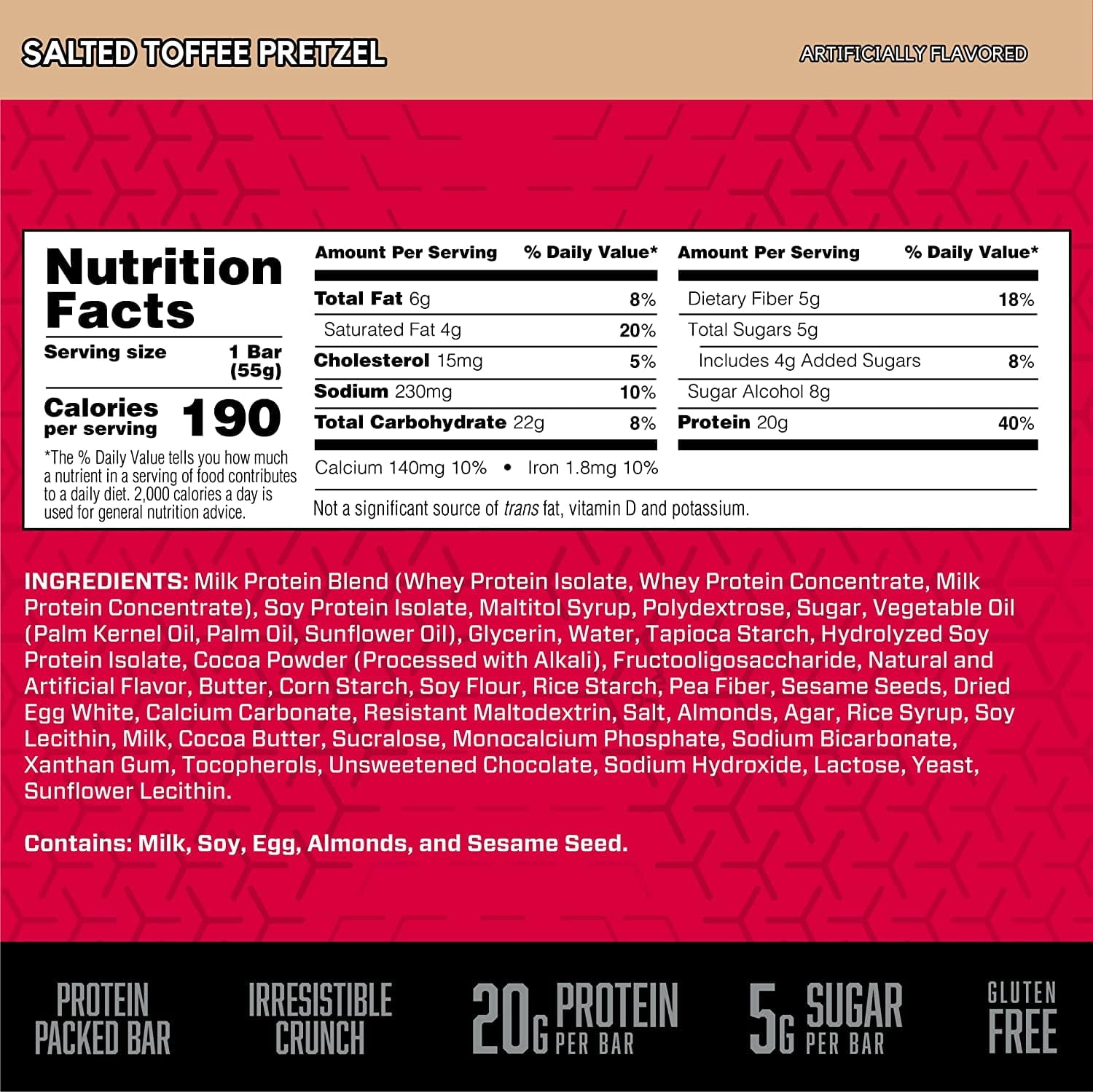 Protein Crisp, Protein Packed Bar, Salted Toffee Pretzel, 12 Bars, 1.94 oz (55 g) Each, BSN