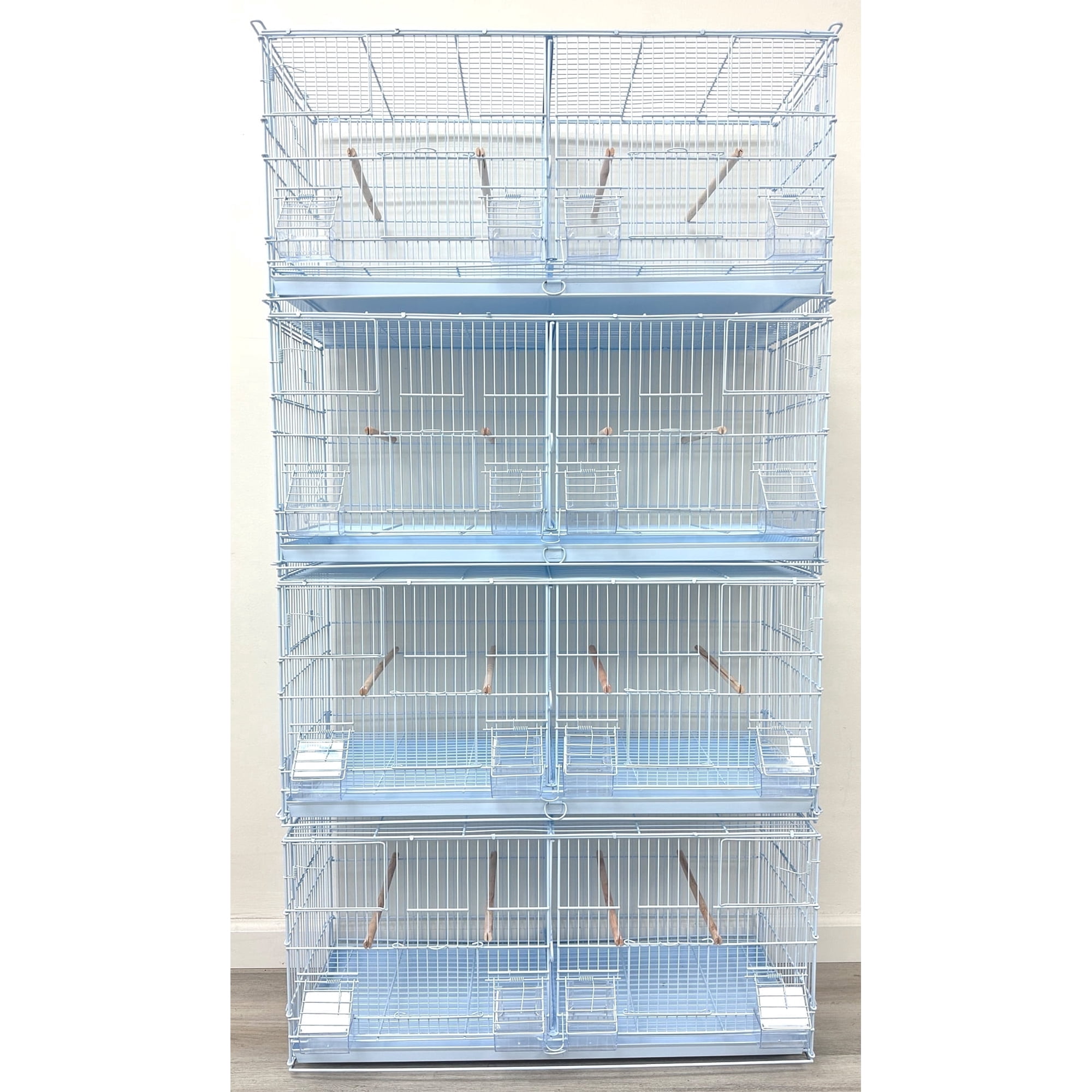 LARGE Combo-4 of White Stack & Lock Double Breeding Breeder Flight Bird Cage with Center Dividers Side Breeding Nest Box Doors Quail Aviary Canary Finches