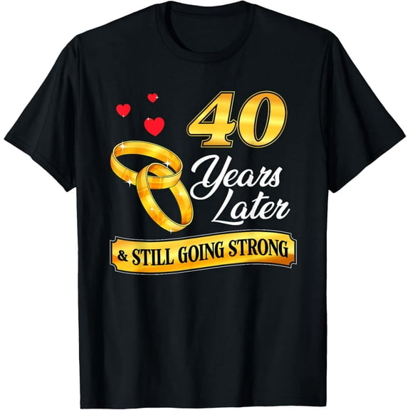 40th Anniversary Gold Wedding Rings Graphic Gift for Couple Men Women Cotton T-Shirt