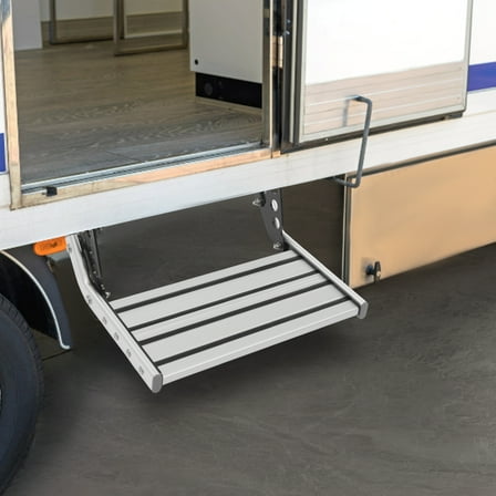 Peakora Manual Rv Step with LED Light 1-Step Folding Rv Step Retractable Aluminum Alloy Camper Steps 330.69lbs Load Capacity Non-slip Design Thickened Steel Plate Trailer Steps
