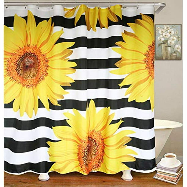 Cute Sunflower Shower Curtain With Hooks Waterproof Modern Fabric Bathroom Curtains Machine Washable Standard Size 72 X Inch Com Cute Sunflower Shower Curtain With, Sunflower Shower Curtains