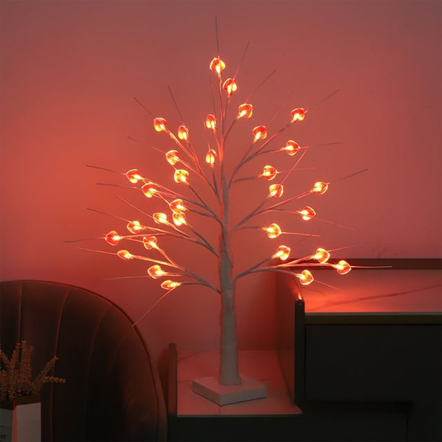 Árboles de plástico con luces, adornos navideños para San Valentín, árbol iluminado de 60 cm con 18 corazones, funciona con USB y pilas, luces para San Valentín, Halloween, otoño, decoración del hogar