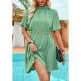 thumbnail image 3 of High Neck Belted Dress, Green, X-Large, 3 of 5