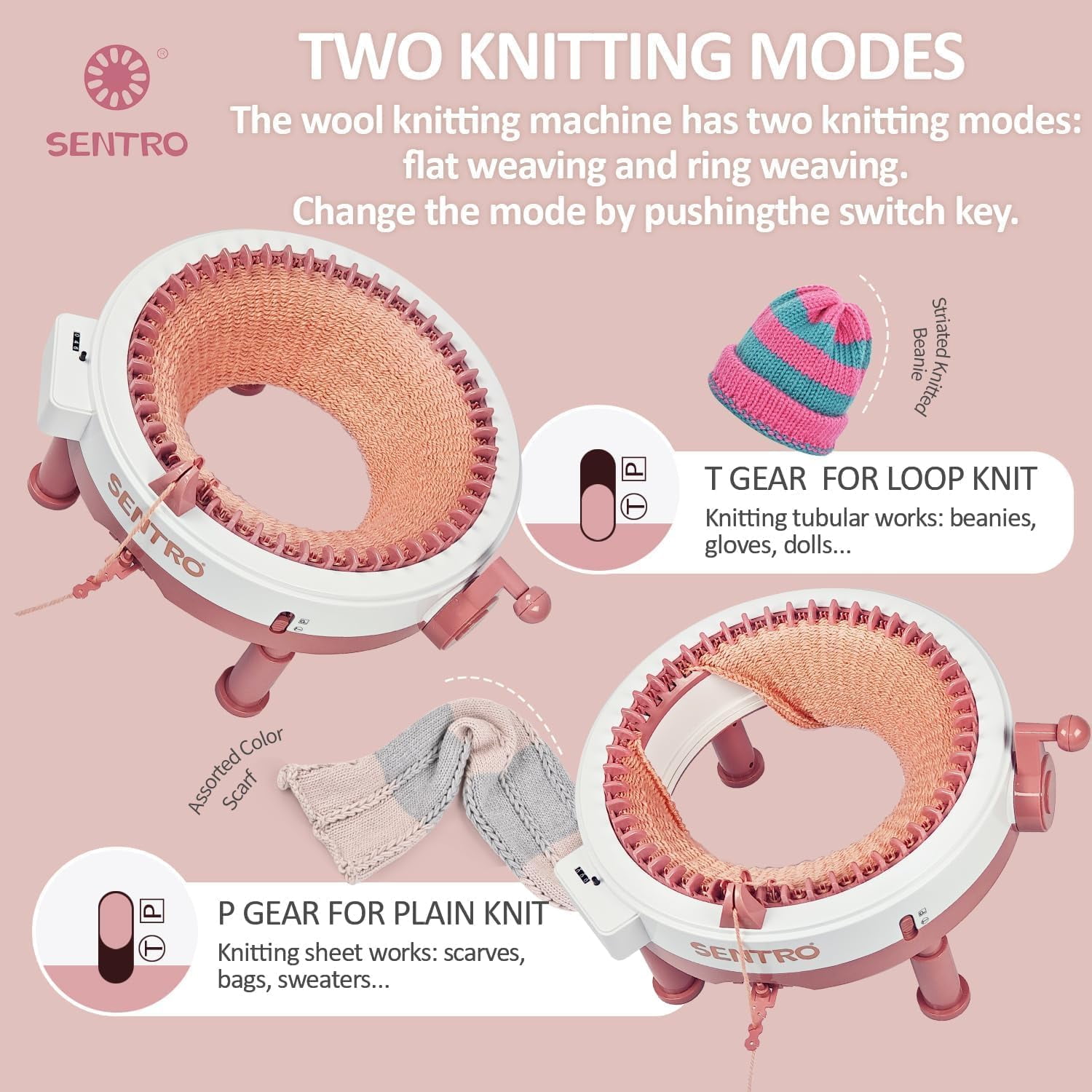 48-Needle Knitting Machine with Table Clamp & Electric Adapter for SENTRO , Smart Weaving Loom for DIY Scarves, Hats, Socks, Beginner & Pro Craft Kit