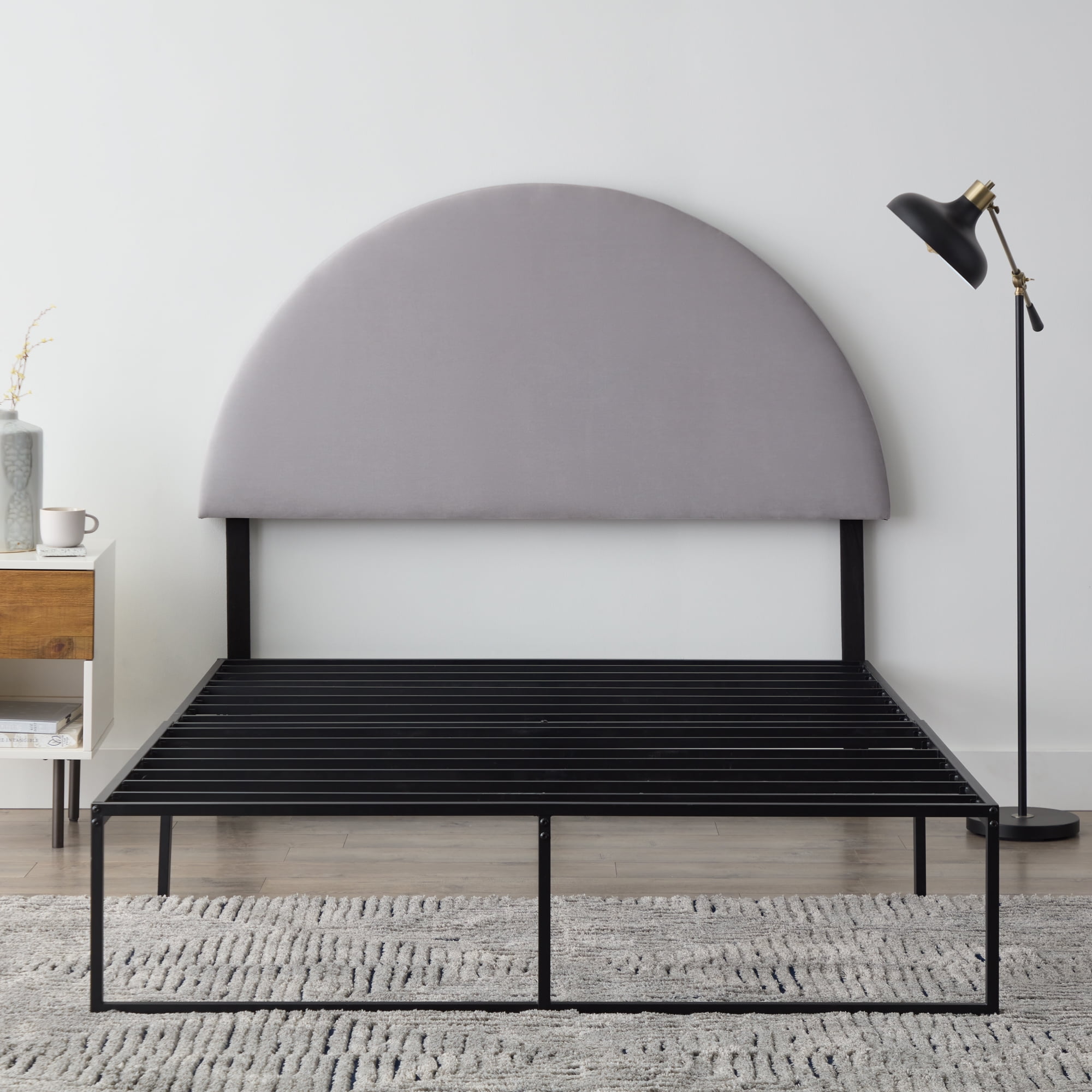 Rest Haven Manchester Half-Moon Modern Upholstered Headboard, King, Velvet Gray