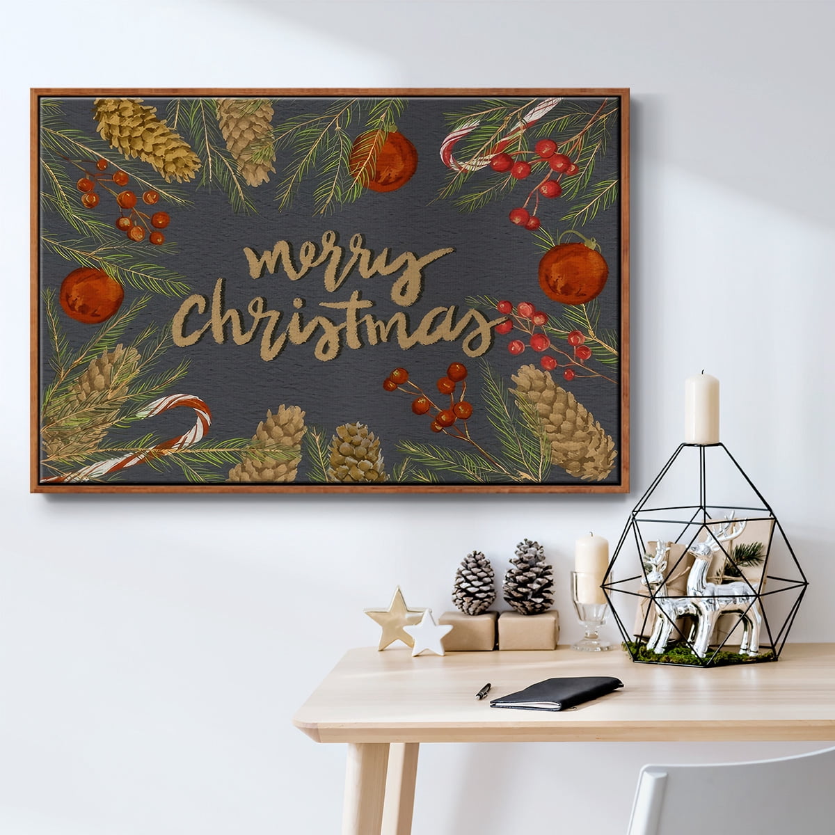 Holiday Sentiment I - Framed Gallery Wrapped Holiday Canvas - 17 x 25 - Rosewood Frame