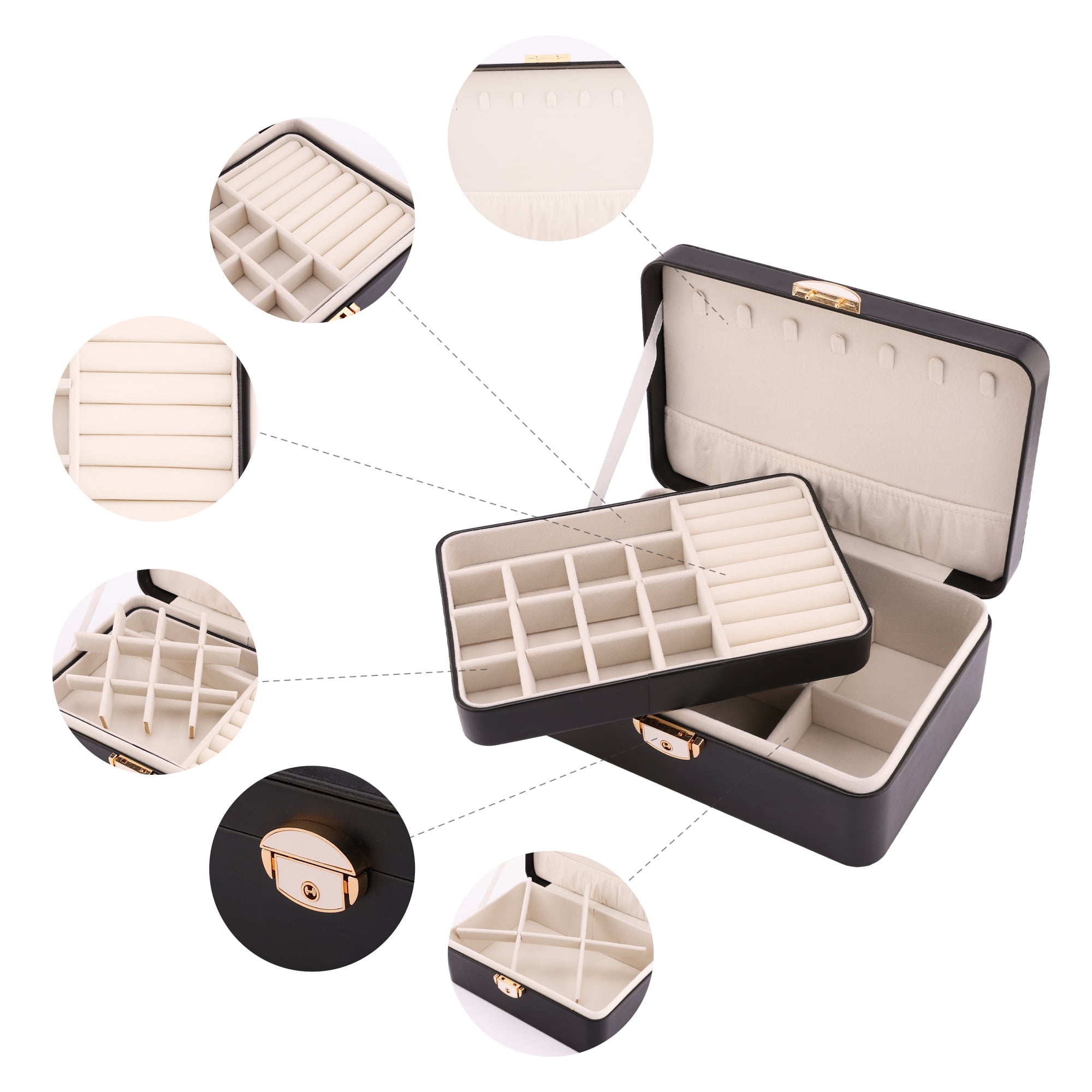 Unique Bargains 2 Layer PU Leather Jewelry Box Organizer Holder for Women Black