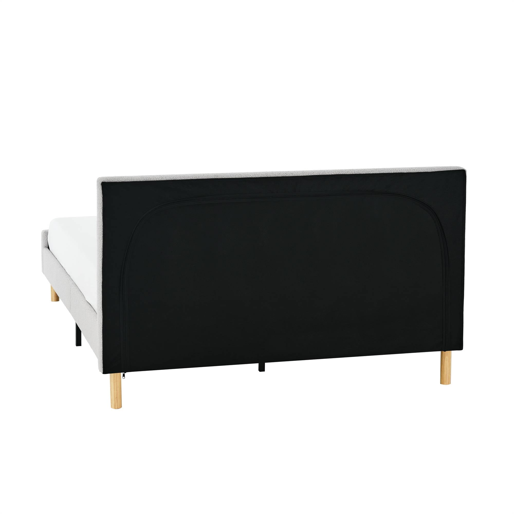 BSHTI Wood Slats Modern King Size Platform Bed Frame with Upholstered Headboard and wood slats support for Livingroom,No Box Spring Needed