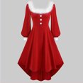 thumbnail image 6 of Farfi Christmas Performance Dress Fluffy Square Neck Pure Color A-line Irregular Hem Button Decor Festive Stage Show Santa Cosplay Costume New Year Party Maxi Dress (Red, M), 6 of 13