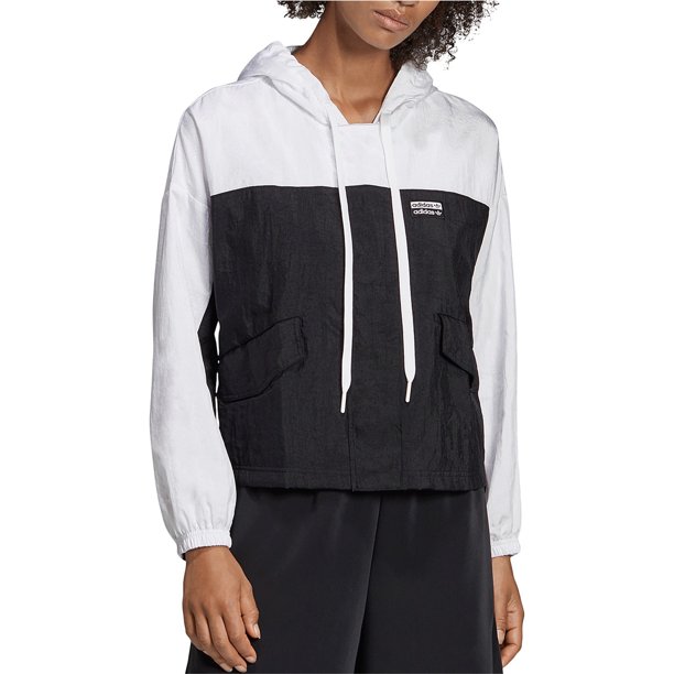 Chaqueta cortavientos Adidas Color-Block para mujer, blanca, mediana