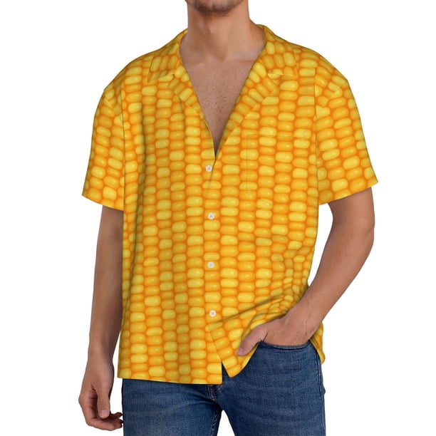 Balery Corn Kernels Camisa Casual de Manga Corta con Botones para Hombre, Texturizada, Estilo Cubano, para Playa, Verano-Small