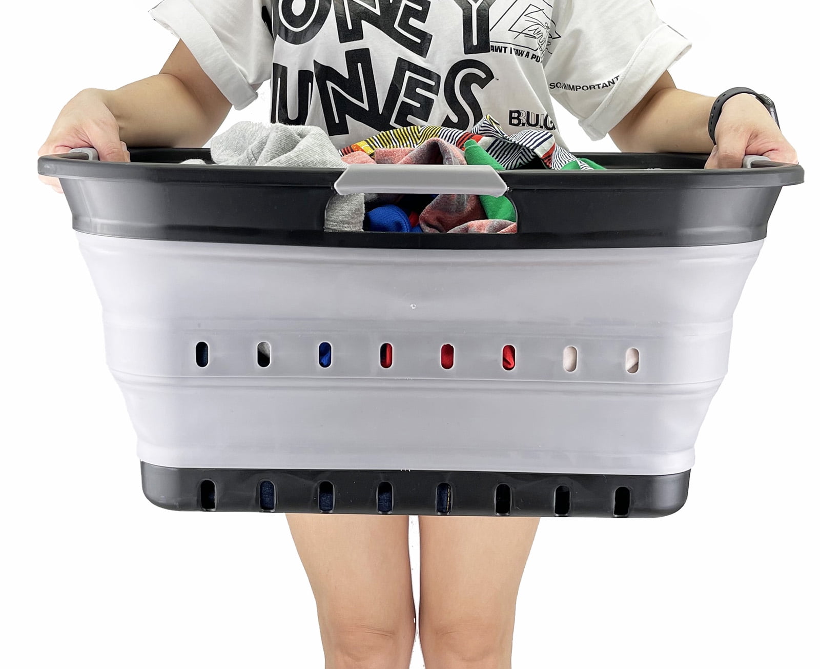 SAMMART 42L (11 gallon) Collapsible Plastic Laundry Basket - Foldable Pop Up Storage Container/Organizer - Portable Washing Tub - Space Saving Hamper/Basket