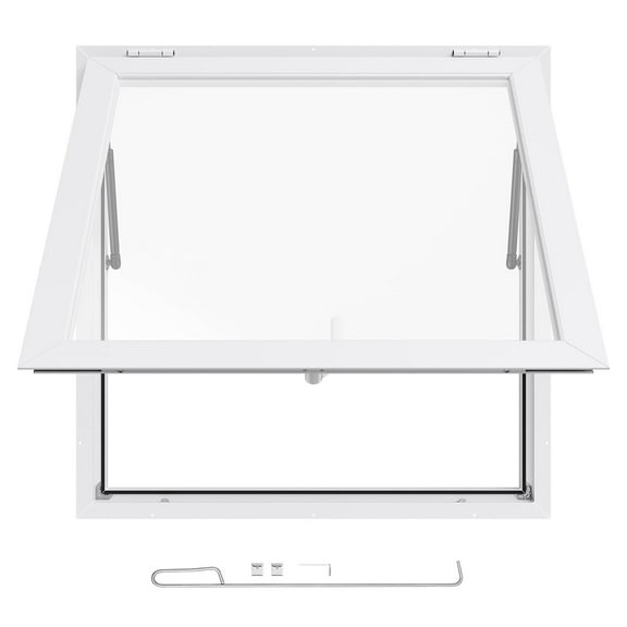KFFKFF Concession Window 36x36 in, Aluminum Alloy Frame Service Window for Food Truck, 85-Degree Opening Serving Window with Awning Door and Drag Hook, Water-Resistant Design for Food Trailers