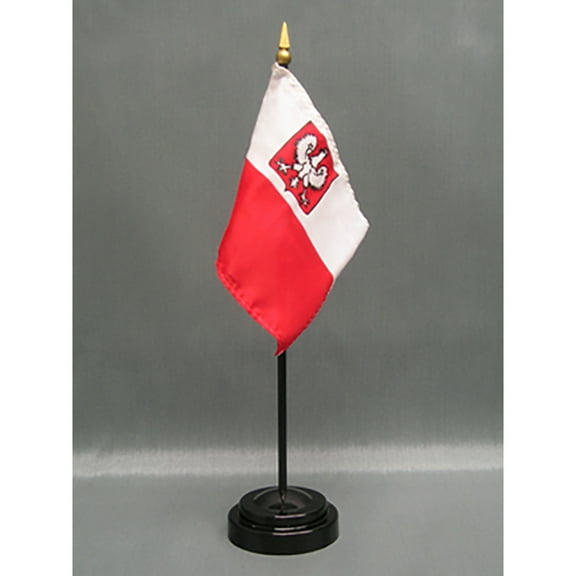 Made in The USA. 2 Poland Eagle Rayon 4"x6" Miniature Office Desk & Little Hand Waving Table Flags Includes 2 Flag Stands & 2 Small Mini Polish Stick Flags, Also Includes Poland Eagle Flag Lapel Pin.