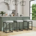 thumbnail image 2 of HomePop 24" Indoor Square Backless Metal Upholstered Counter Stool, Light Gray, 2 of 10