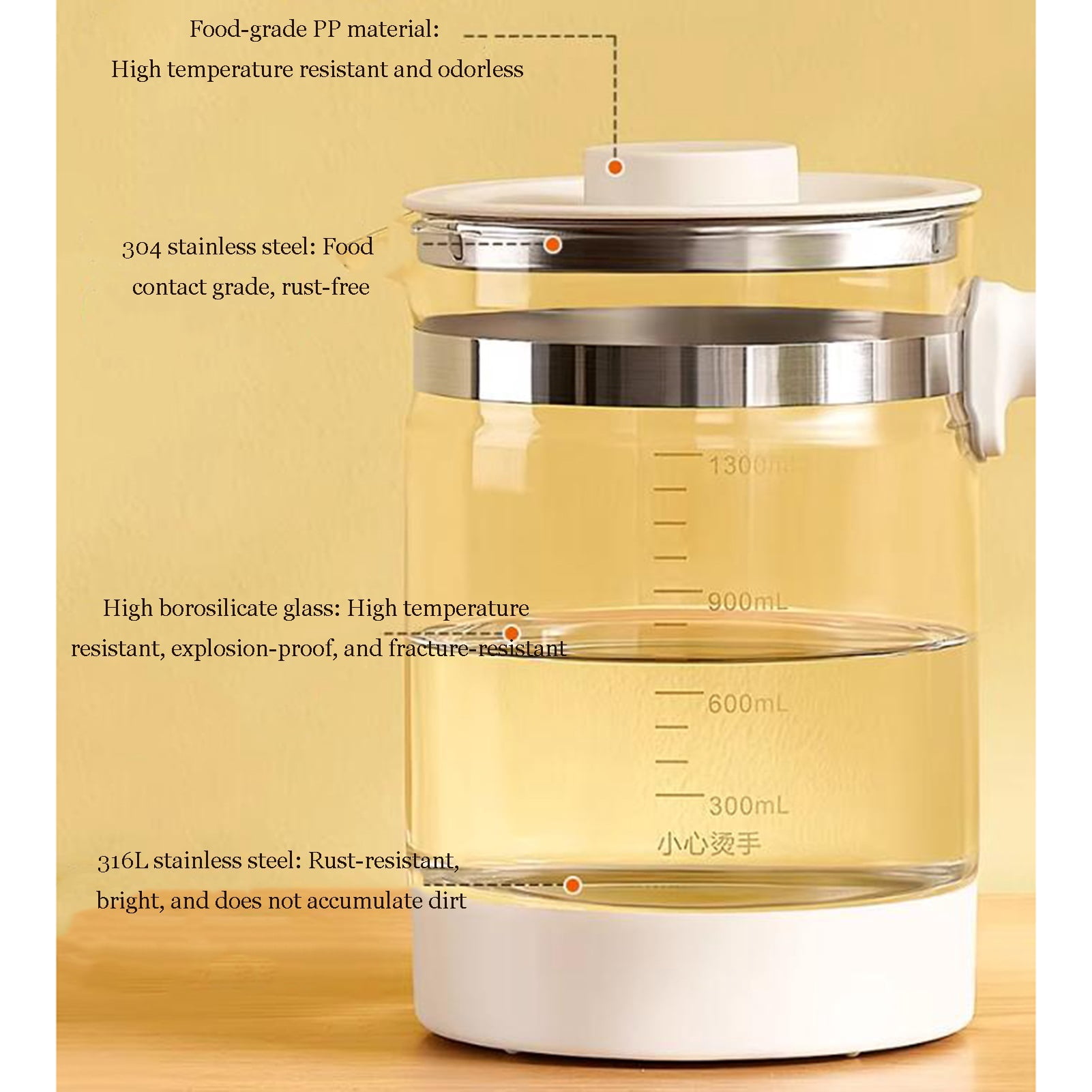 Glass Electric Kettle, 1.3L Capacity, Multi-function Insulation Soup Kettle, Split Intelligent Tea Maker for Tea, Hot Water and More