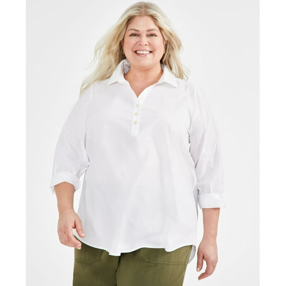 Plus Size Perfect Popover Top  Bright White 3X